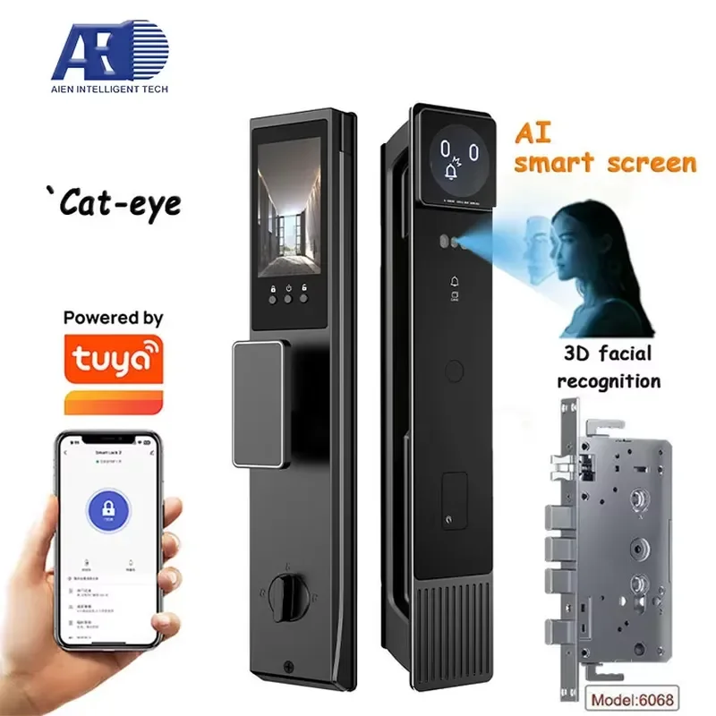 AI Smart Screen Door Smart Fingerprint Digital Safe Biometric Full-Automatic Intelligent Facial Cerradura