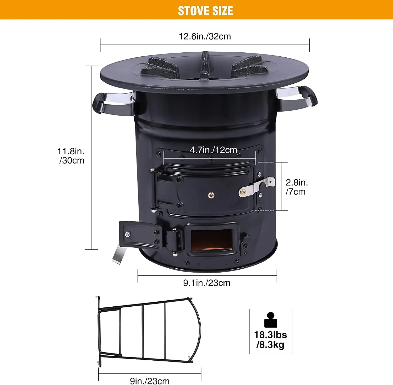 Rocket Stove Outdoor Camping Wood Stove Camping Stove Wood with carry bag, Double Door Design, Outdoor Cooking, BBQ Camping Oven