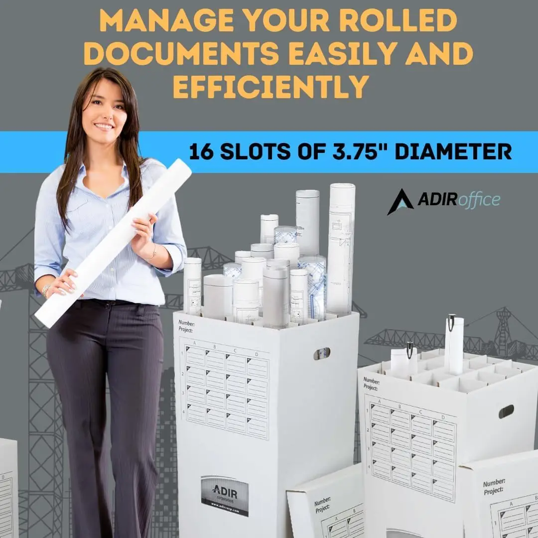2 Pack of Cardboard Roll File Storage Organizer - Vertical File Sorter - Blueprint, Poster, Plans, Gift Wrap, And Map Holder Station-16 Slots (for Rolls up to 37 Inches Long)