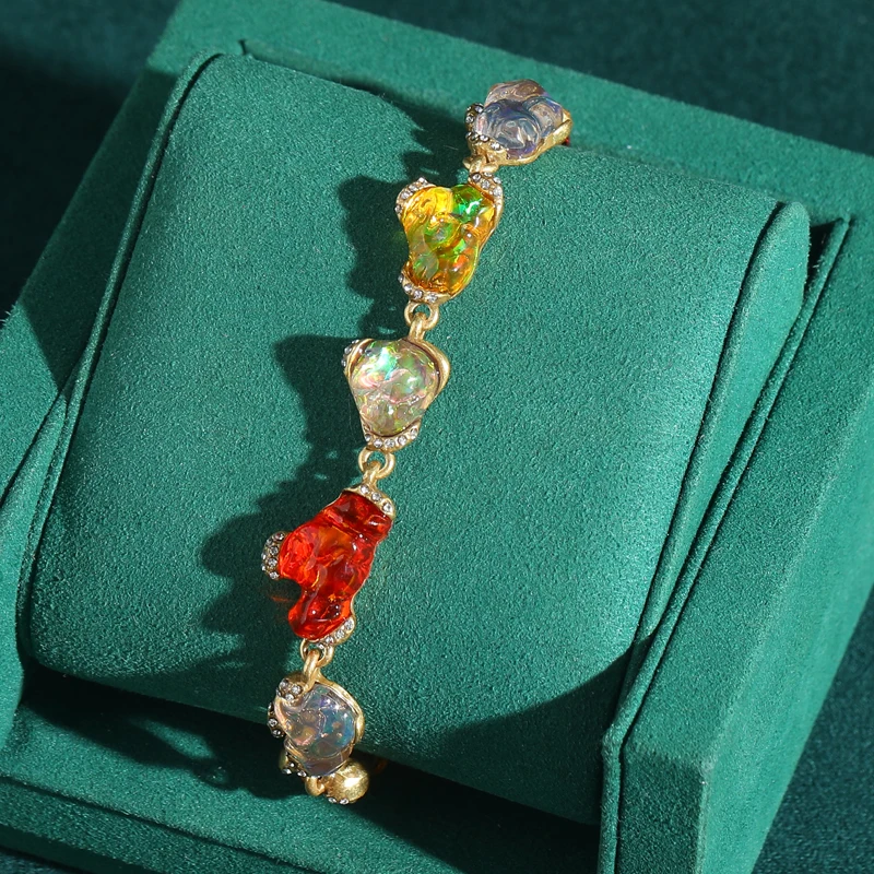 

Vintage Colorful Clouds Glass Bracelet Natural Stone Gold Color Rhinestone Luxury Jewelry Girlfriend Gift Party Accessories