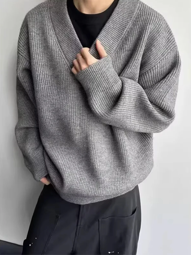 

Американский вязаный свитер с V-Ne, мужской свободный крой, повседневный многослойный топ, внутренняя основа, осенний сезон