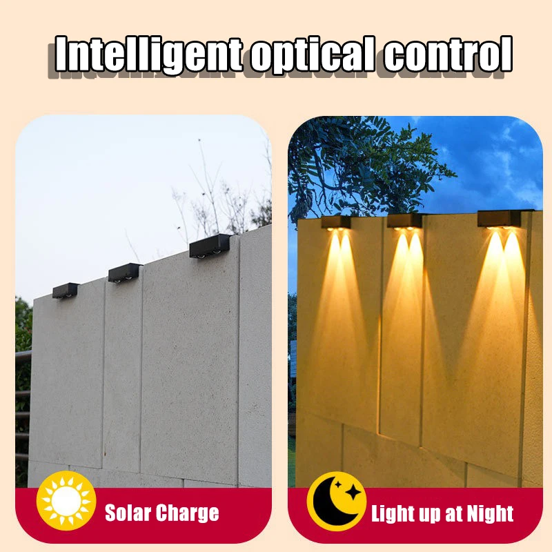 1/2/4/6 Pcs Outdoor Solar Wall Light Waterproof Fence Lamp Ultra Strong Spotlight Illumination for Garden Fence or Exterior Wall