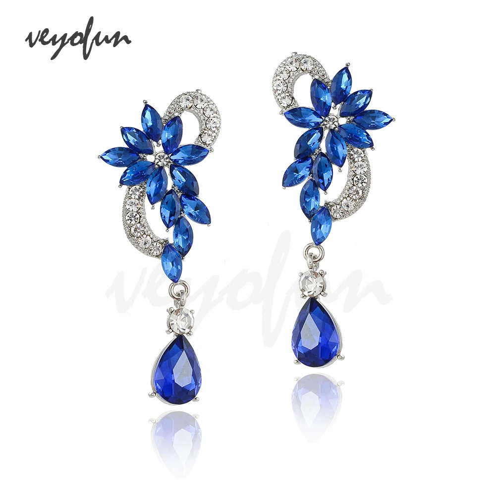 Veyofun Symmetrical Hollow Bride Crystal Drop Earrings Elegant Wedding Party Dangle Earrings for Women Fashion Jewelry Gift New