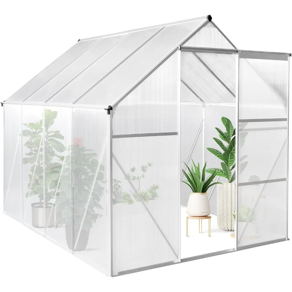 

Greenhouse for Outdoors, 6x8 FT Heavy Duty Polycarbonate Greenhouse with 5 Roof Vents, Aluminum Large Walk-in Greenhouse
