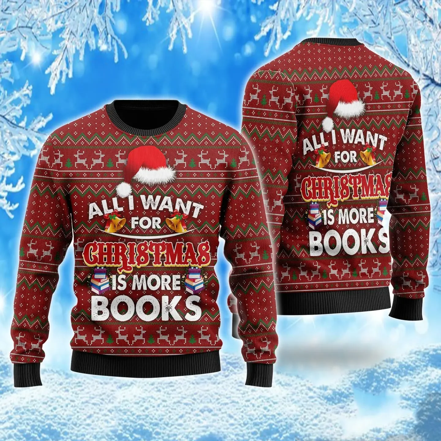 Autumn and Winter Fun Ugly Christmas Sweater Women's Men's, Magic Book Men's Women's Sweater Round Neck Sweater