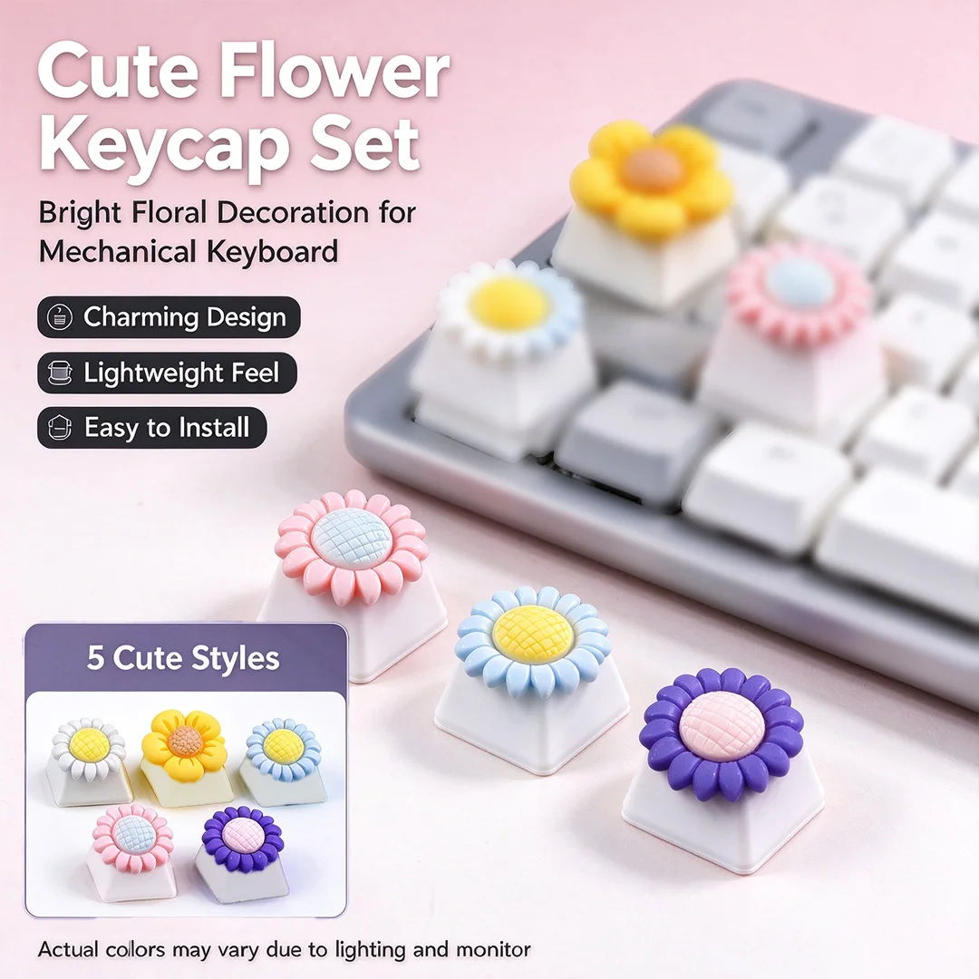 Cute Flower Sunflower Keycap, Kawaii Artisan Key Cap for MX Switch Gaming Keyboard