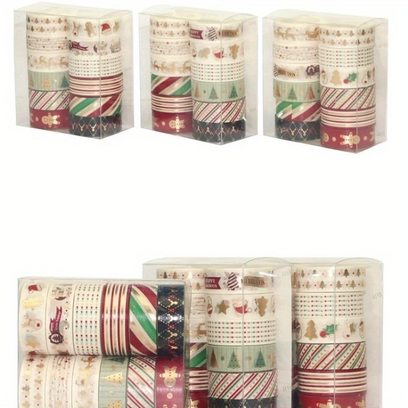 Diy decorativo washi fita adesivos coloridos festa de natal série mão diário adesivos fita adesiva 12 rolos/conjunto