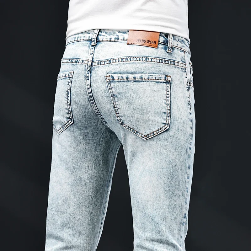 Pantalones vaqueros ajustados para hombre, Vaqueros clásicos, elásticos, informales, lavados con copos de nieve, 2024