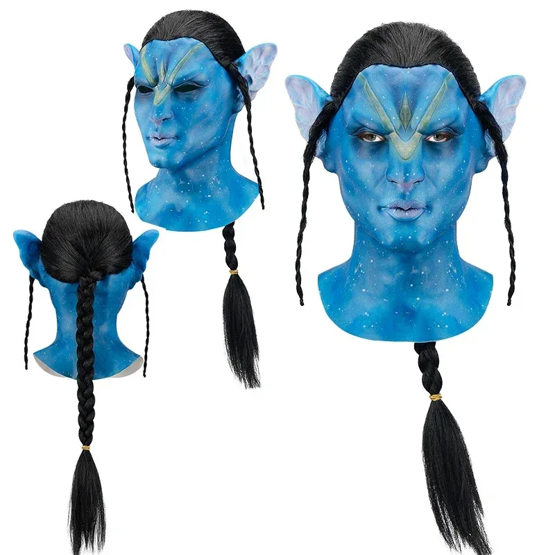Aar neytiri jake sully cosplay máscara de látex cabeça capa festa de halloween cosplay traje adereços máscara de látex para adultos