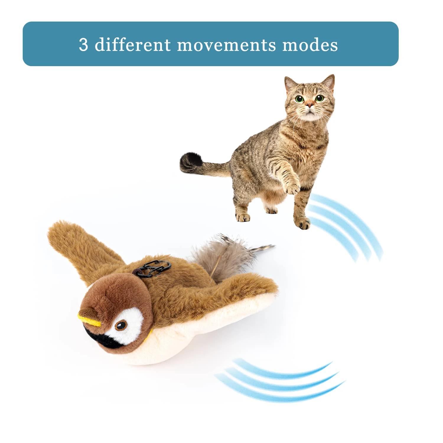 Flapping Sparrow Cat Toys Interactive Chirping Bird 3 Modes Movements Touch Activated Electric Plush Toy Rechargeable Kitten Toy