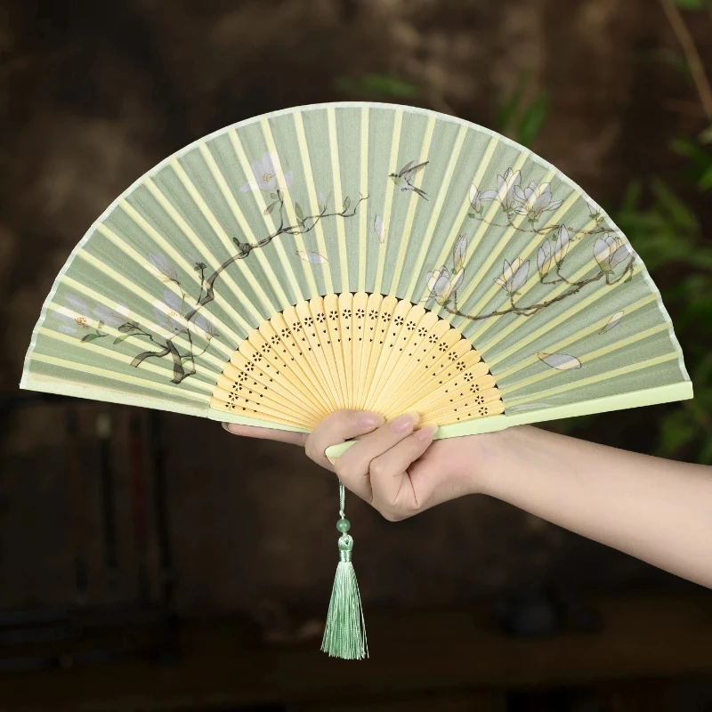 Bamboo Folding Fan Summer Cooling Daily Fan for Kids Women Chinese Hanfu Cheongsam Dance Gift Lightweight Portable Photo Prop