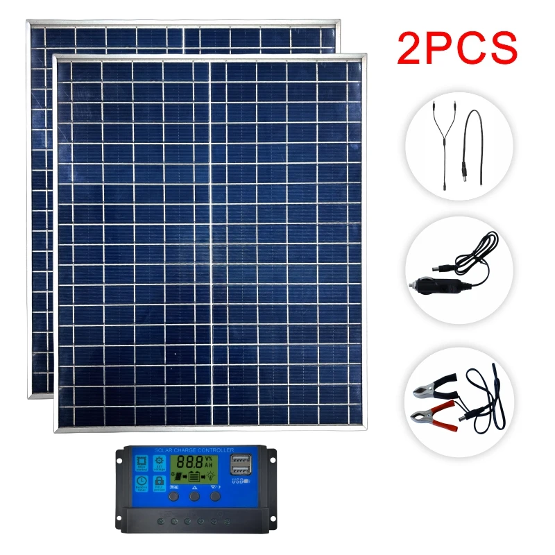 500W1000W zonnepaneelkit Compleet 12V polykristallijn vermogen Draagbare buiten oplaadbare zonnecel zonnegenerator voor thuis