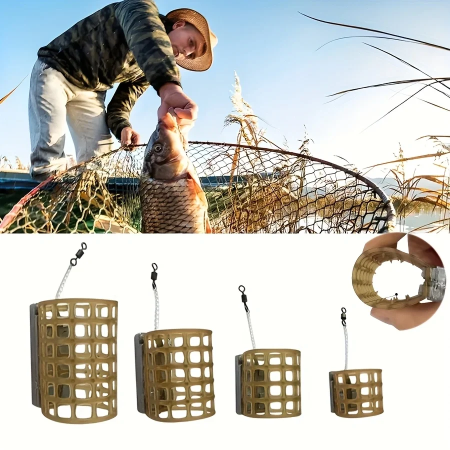 

2/3/4 шт. Кормушки для приманок Gripmesh, 15 г/30 г/40 г/50 г с утяжеленным сетчатым устройством, вращающаяся насадка с 8 кольцами и прозрачная эластичная лента