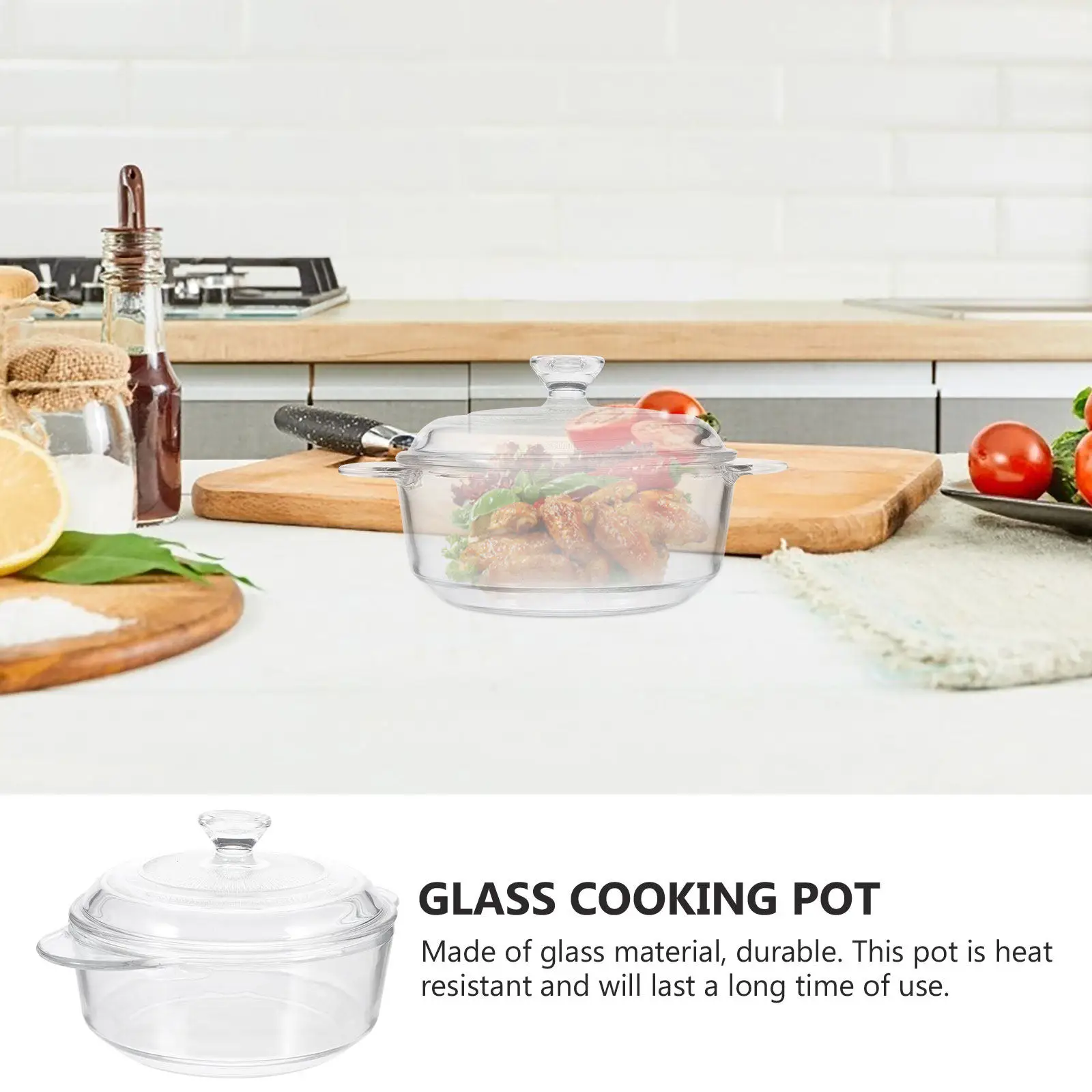 

Heat Resistant Glass Soup Pot 2L with Lid Clear Stew Pot for Pasta Vegetables Milk Cooking Healthy Food Easy Clean Kitchen