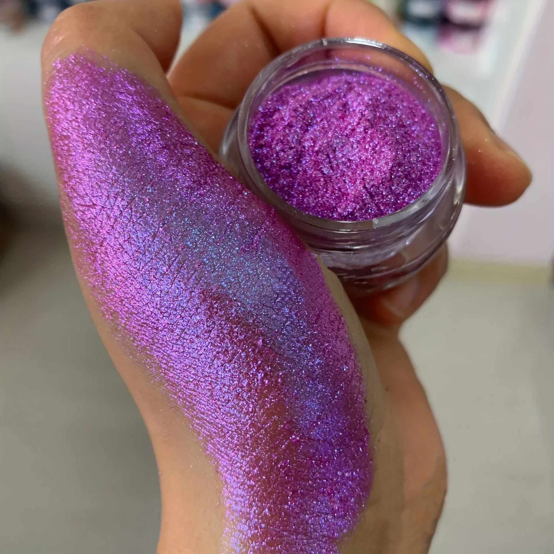 Vibrant  Mini Aurora Chameleon Glitter Powder, Multi-Color Gradient Berry/Purple/Blue/Green Tones Stunning Body Makeup