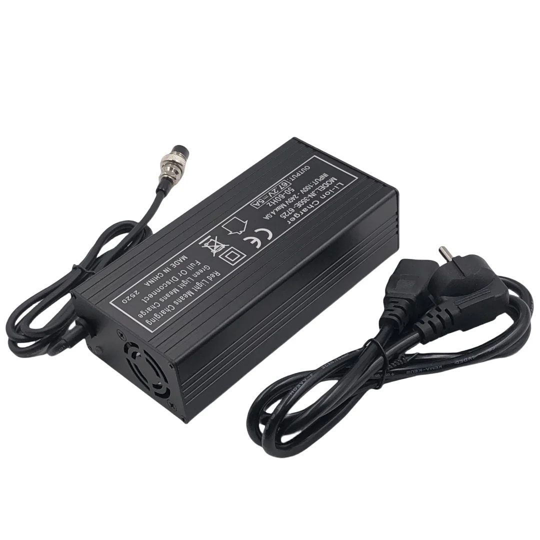 60V 5A szybka ładowarka 67.2 v5a ładowarka do taczek harley 16S 60V bateria litowa złącze GX16 z metalową obudową wentylatora