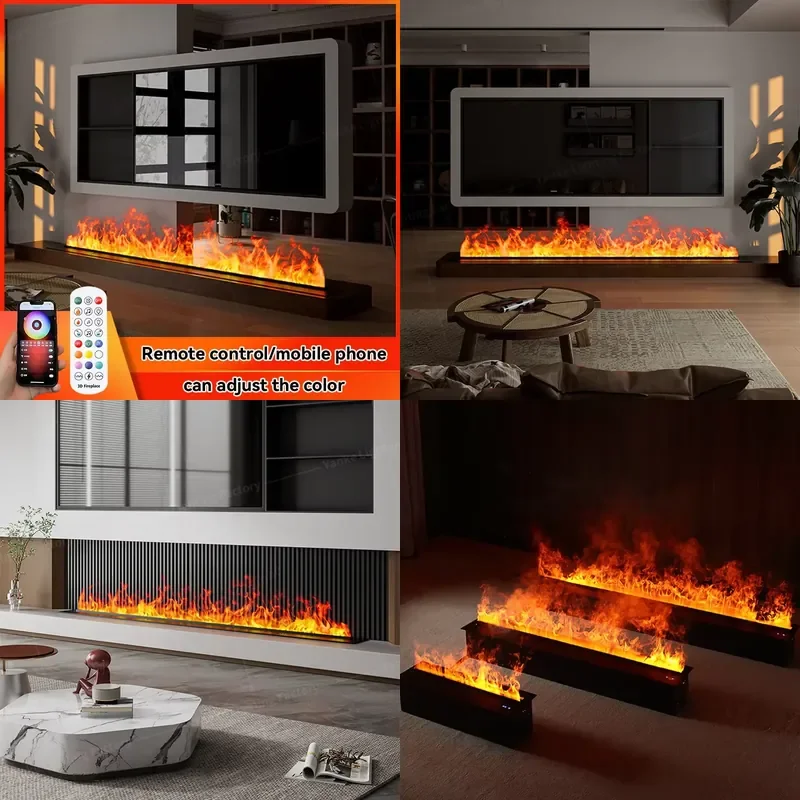 3D Mist Electric Fireplace Embedded Water Flame Effect APP Remote Control Realistic Steam Fire for Home Interior