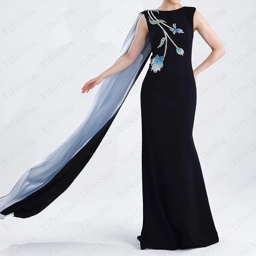 

Customized A-Line Prom Dresses Floor-Length O-Neck Sleeveless Evening Gown Fashion Crystal Simple Draped Casual Party Gown