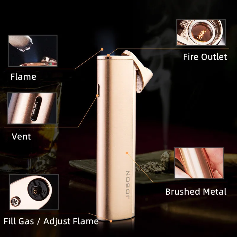 JOBON Metal Butane Gas Lighter Outdoor Windproof Tungsten Filament Ignition Blue Flame Torch Personality Fashion Lighter