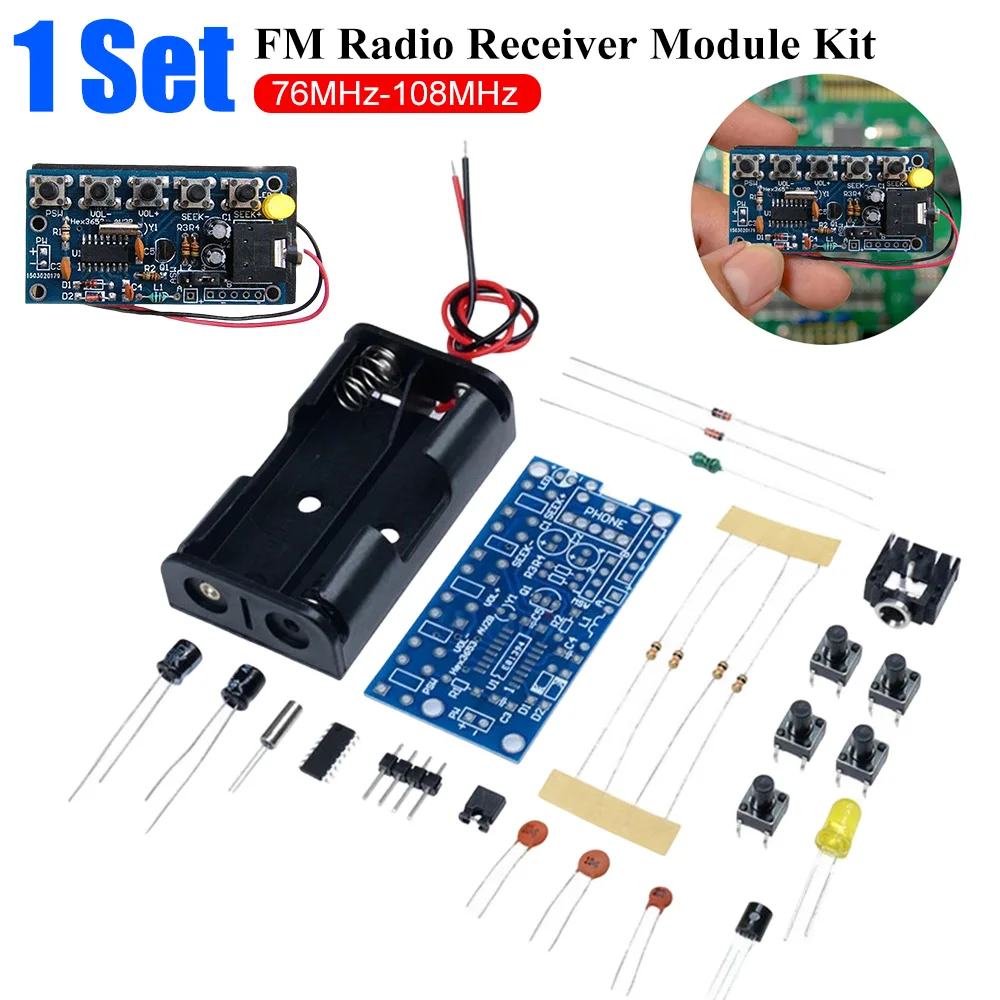 1 Set DIY PCB Electronic Kits 76MHz-108MHz FM Radio Receiver Module Kit PCB Board Wireless Stereo FM Radios Receivers Modules