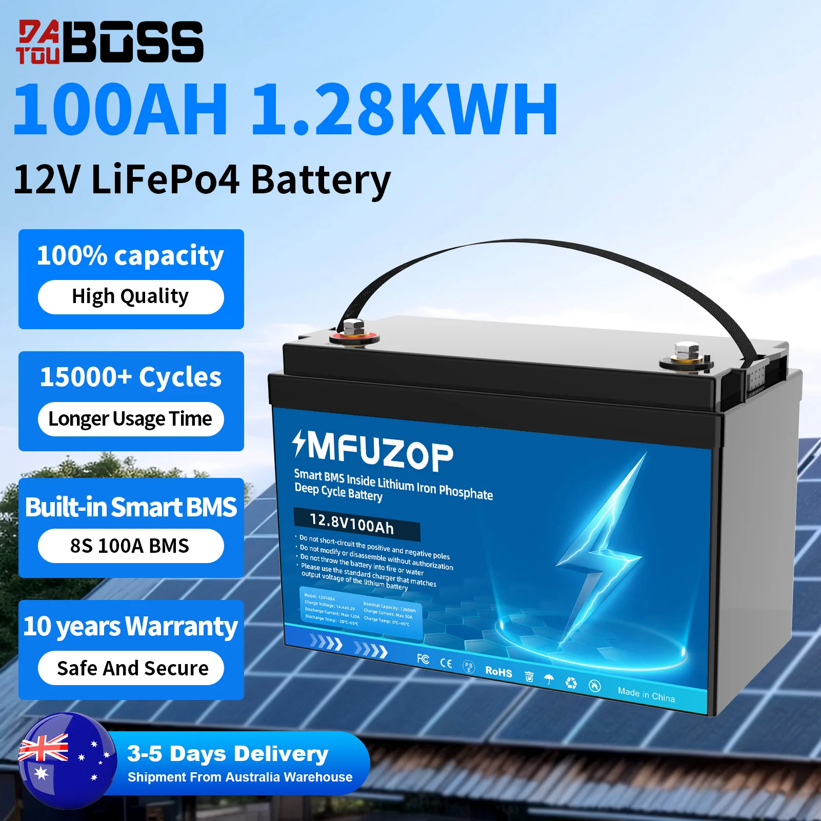 MFUZOP 12V 100Ah LiFePO4 Battery, Rechargeable Sealed Lithium Batteries with Deep Cycles,Built-in BMS Household Backup Power RV