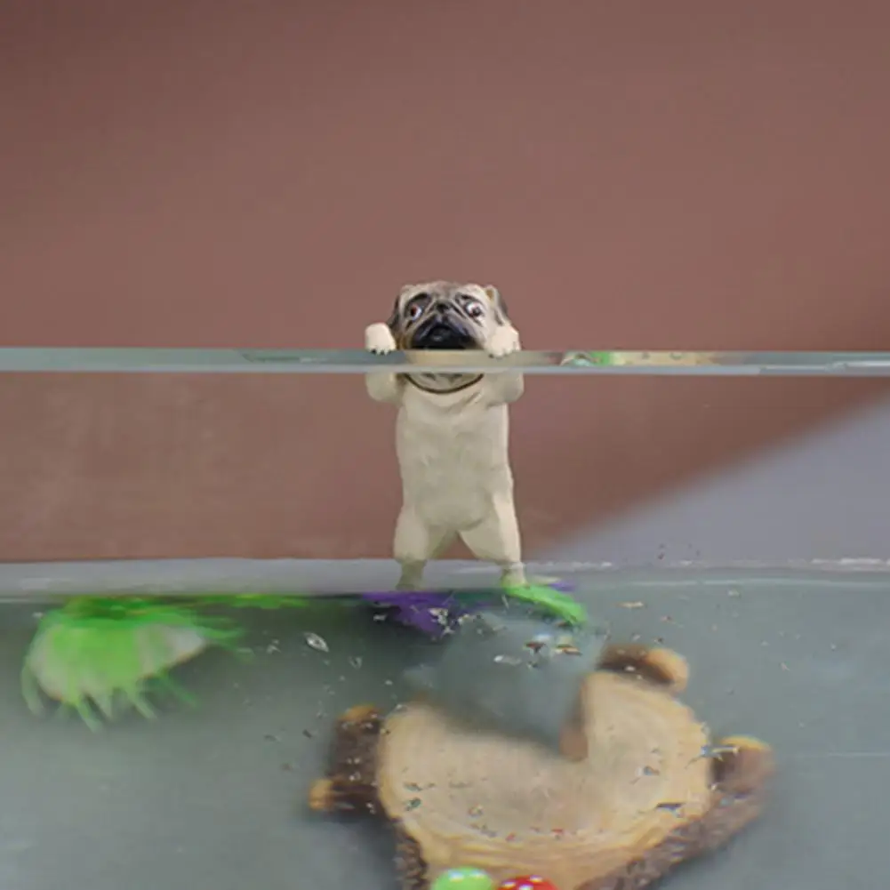 Mini Fish Tank Ornament Cute Pug Dog Aquarium Hanging Ornament Decor DIY Aquarium Landscaping Animals Home Decor Figurines