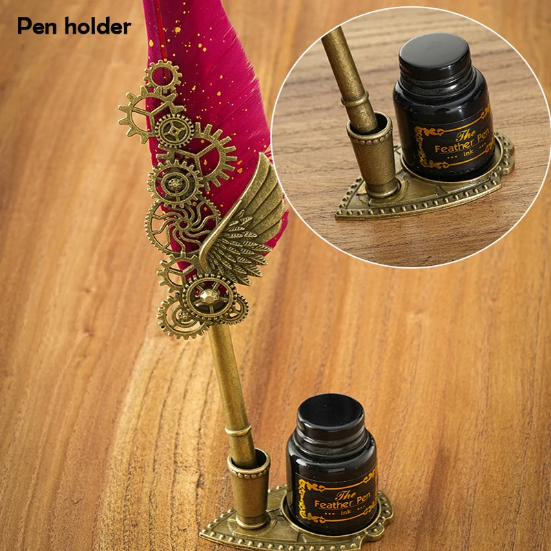 ريشة القلم مجموعة الخط الكتابة الرسم Quill Dip عدة خمر مجموعة الفن الحرفية مع المناقير فارغة زجاجة الحبر ورنيش ملعقة