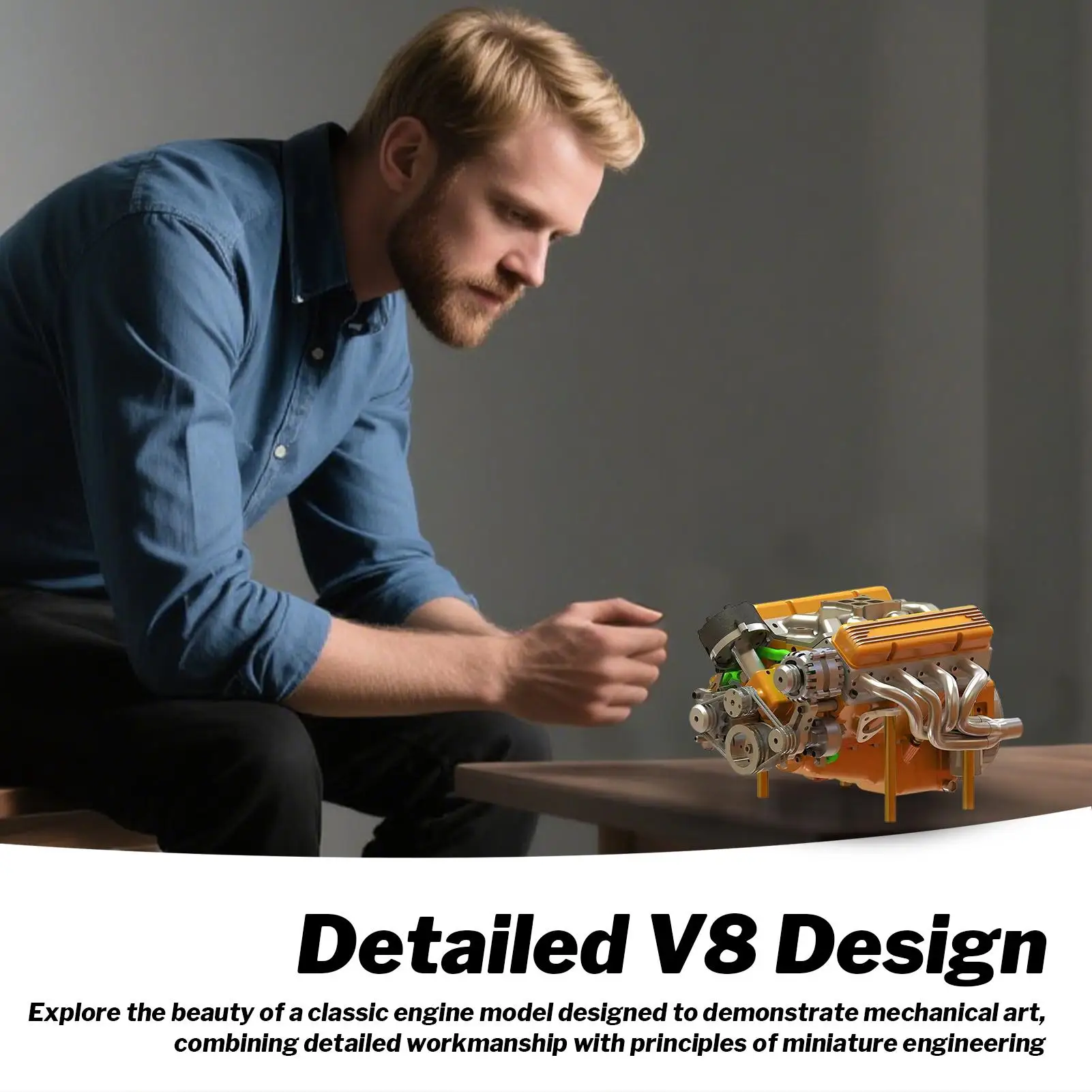 

V8 Engine Model Metal V8 Engine Ornaments Novelty Toys For Son Teens Class Men Boys Family Friends Youth Girls Learning Daughter