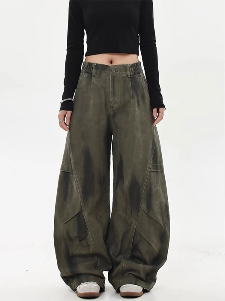 Męskie spodnie casualowe w stylu retro amerykańskim, luźne, z szerokimi nogawkami, jesienne, modne, wodoodporne, luźne, w stylu high street, długie...