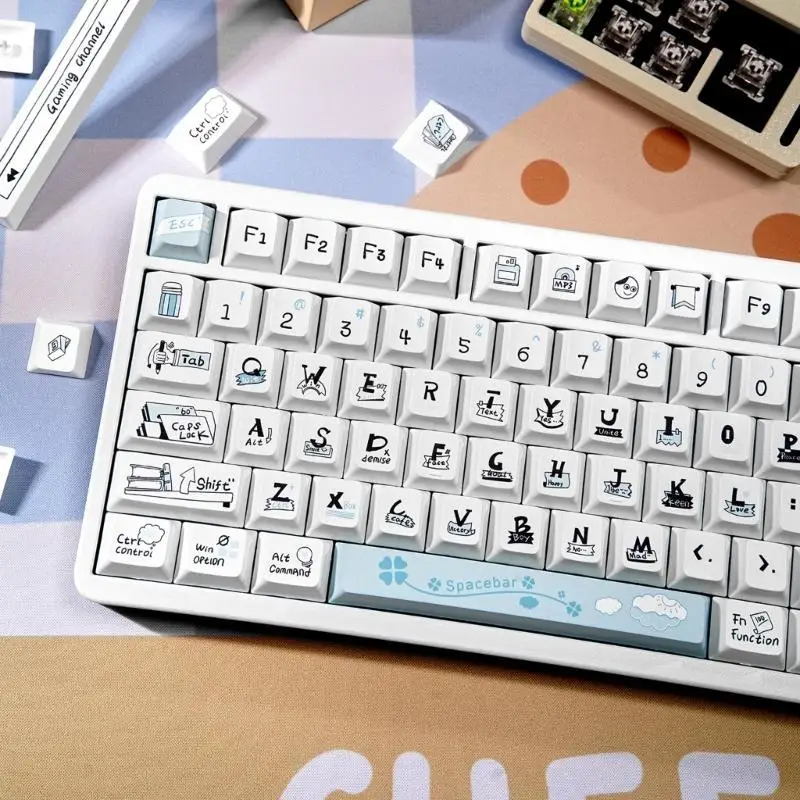 Y1UB 136Pcs PBT Sea Salt Course Keycap Dye Sublimation Cover for 61 98 104 108 Mechanical Keyboards