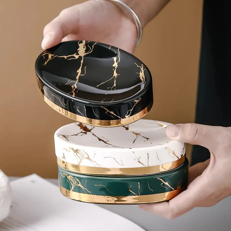 

Ceramic marble gold-patterned soap box, household soap dish tray, creative and personalized bathroom
