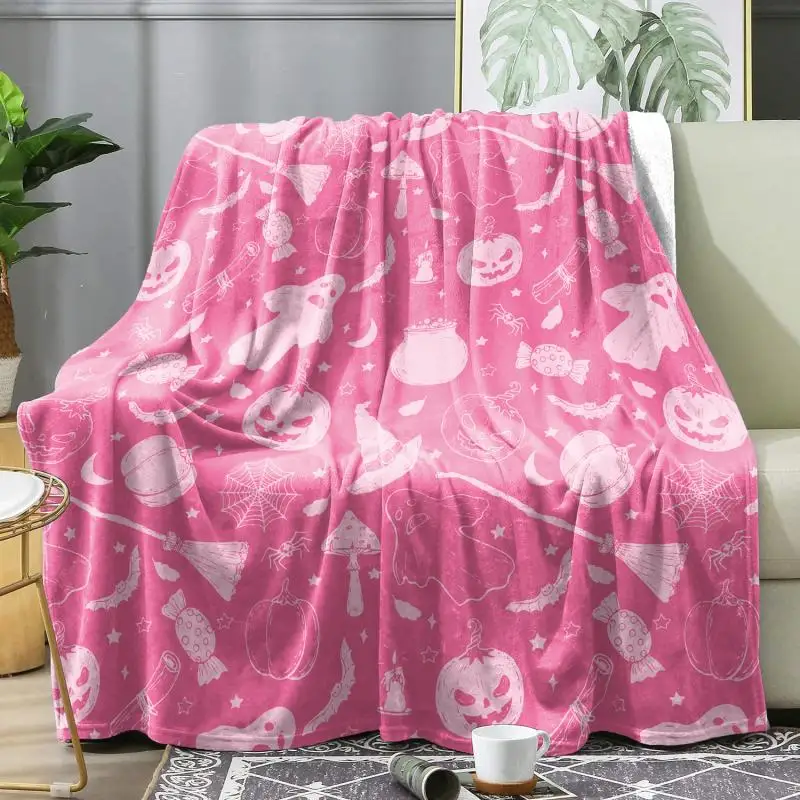 Halloween Rosa Nickerchen-Decke, Warme Weiche Flanell-Decke, Multifunktionale Dekorative Decken, Geschenke für die Feiertage – Detail 18