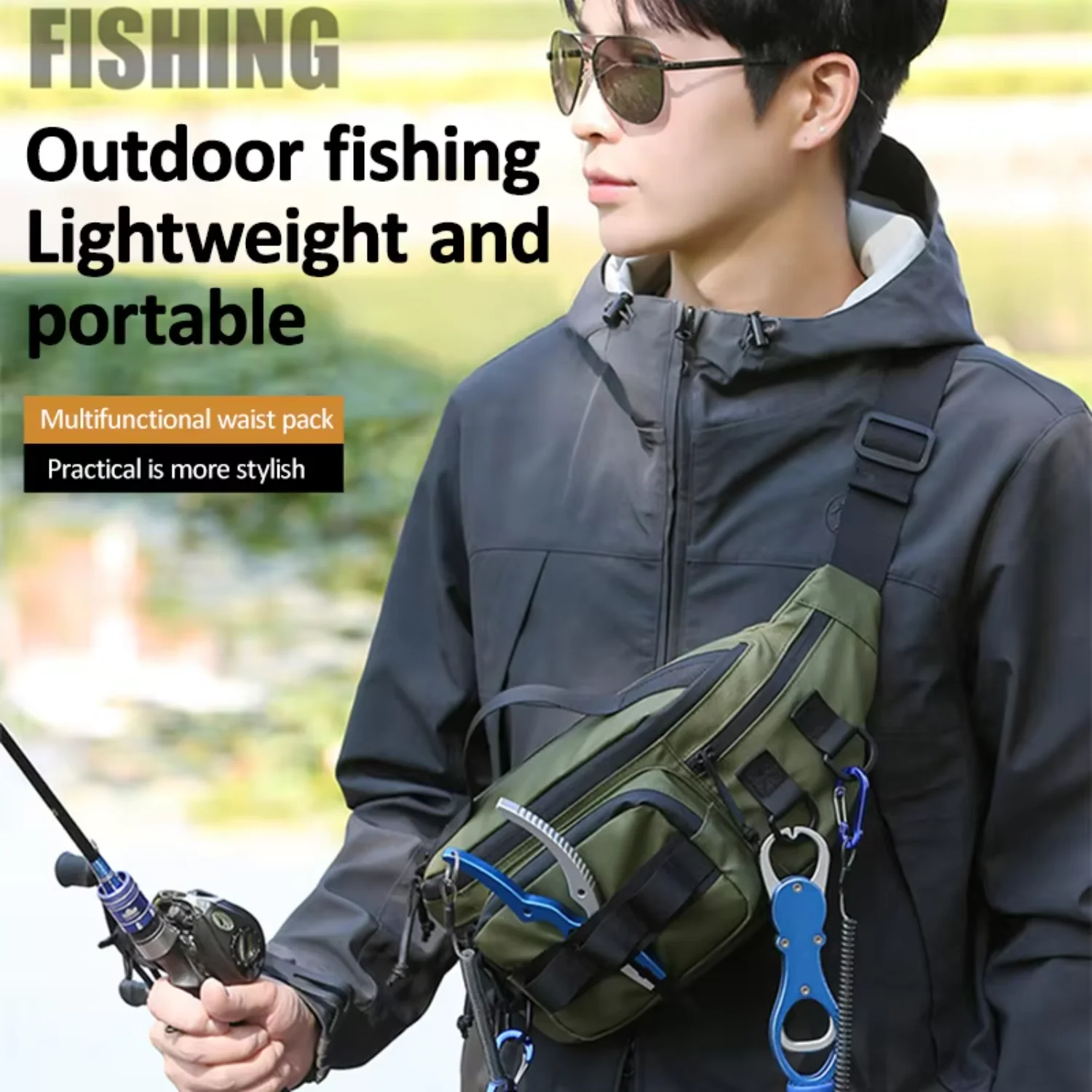 Señuelo de pesca multifuncional para hombres y mujeres, paquete de pecho ligero para exteriores, caza, senderismo, escalada, cintura impermeable de nailon