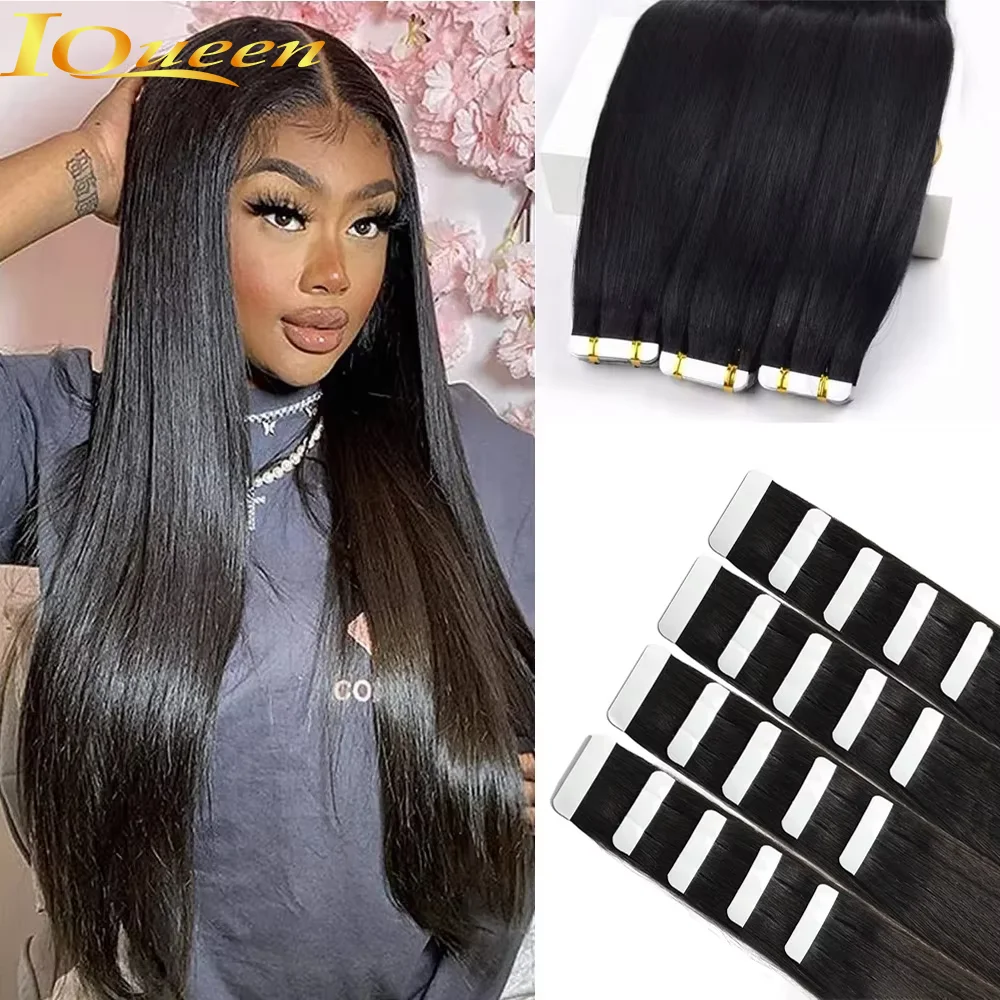 Tape dalam ekstensi rambut 100% rambut manusia 12 "-24" perekat mulus dapat diganti pita pakan kulit 20/40pcs rambut lurus untuk wanita