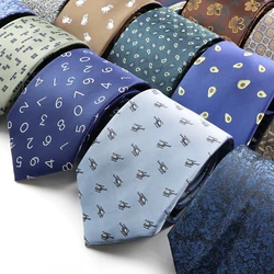 Newest Blue Letter NeckTies For Man Luxury Paisley Office Oil Cow Fruit Pattern NeckTies Suit Cravat Business Neckties Men Gifts