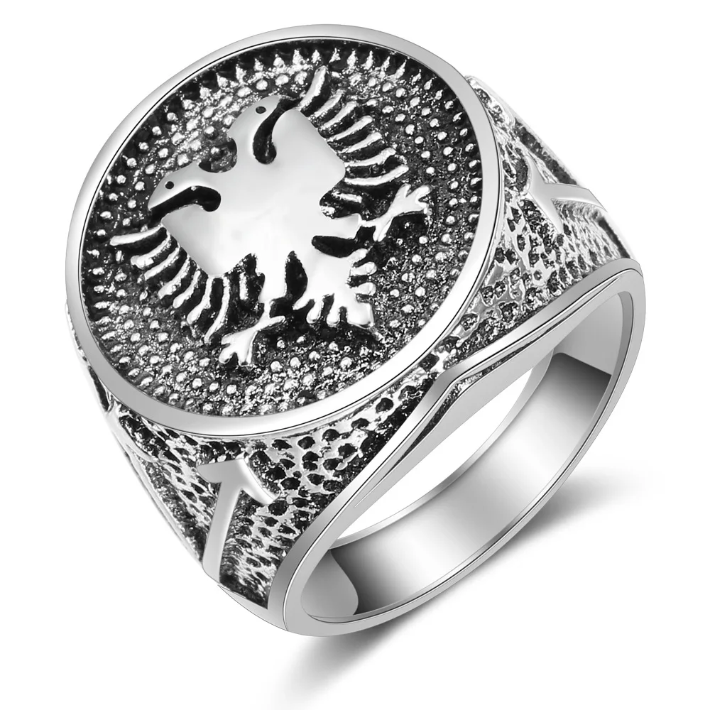 WANGAIYAO Albania Flag Logo Double Headed Eagle Ring Men\'s Antique  Vintage Ring