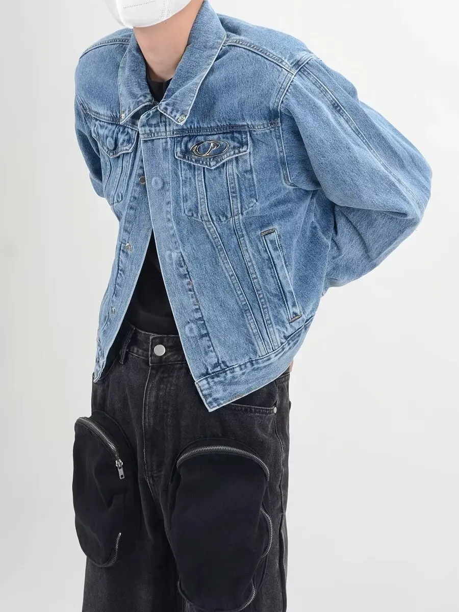 

2025 Новые джинсы American High Street в стиле ретро с металлическим сращиванием, свободные джинсы Jaet, хлопок, 60% другие материалы 40%