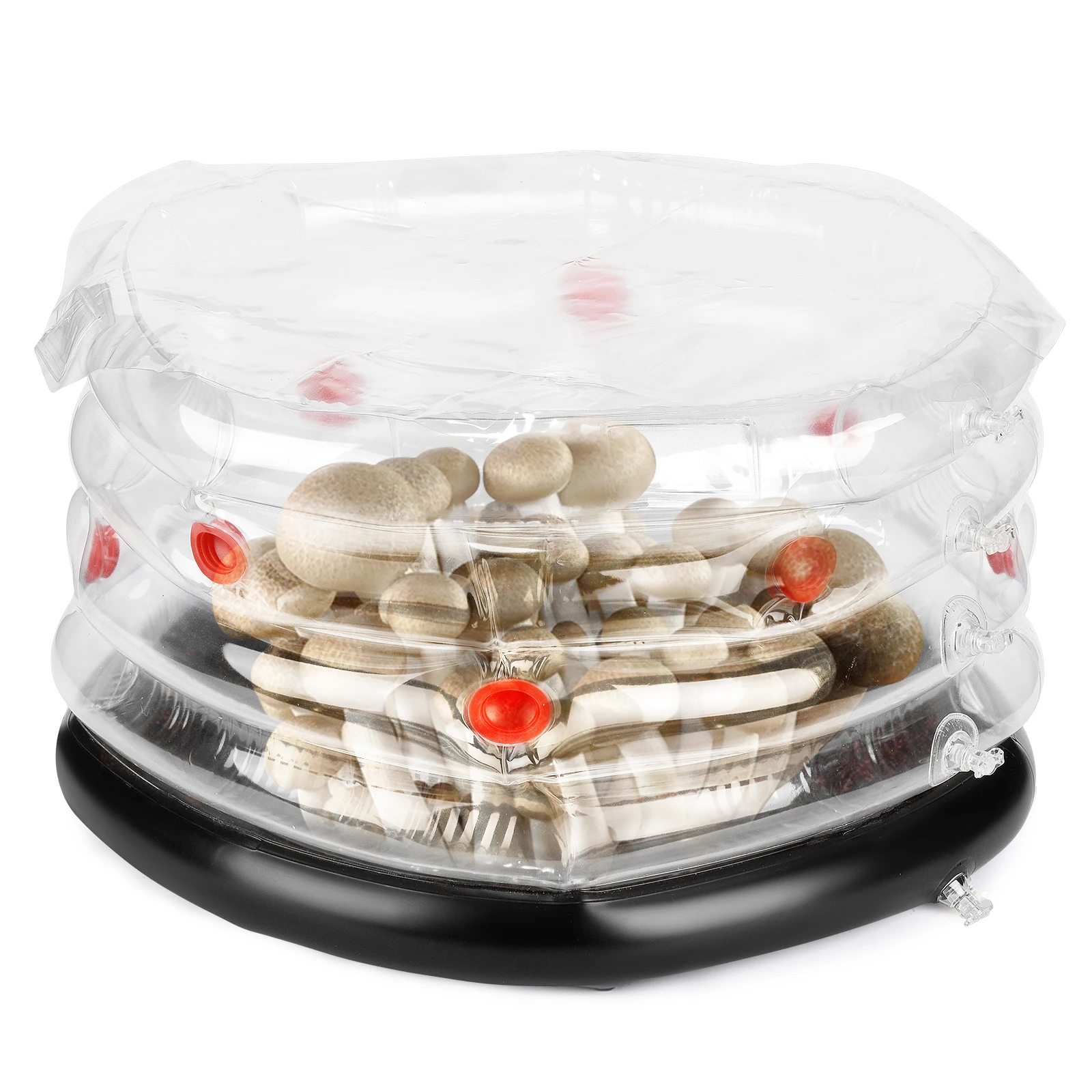 Round Mushroom Monotub Kit-Inflatable Mushroom Grow Bag with Plugs and Filters for Fresh Air Exchange Garden Mushroom Grow kit