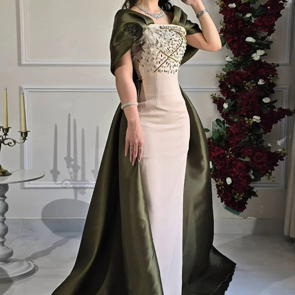 

Customized Mermaid Evening Dresses Floor-length Off The Shoulder Sleeveless Prom Gown Fashion Crystal Simple Draped Party Gown