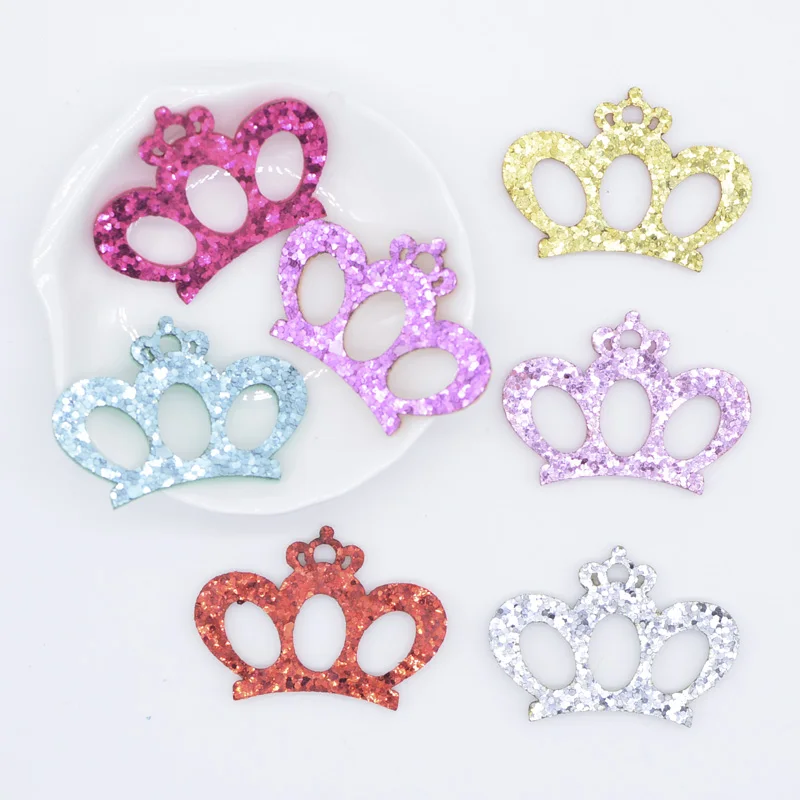 20Pcs 45*32mm Crown Non-woven Padded Glitter Fabric Appliques for Crafts Clothes Patches DIY Headwear Bow Decor Accessories