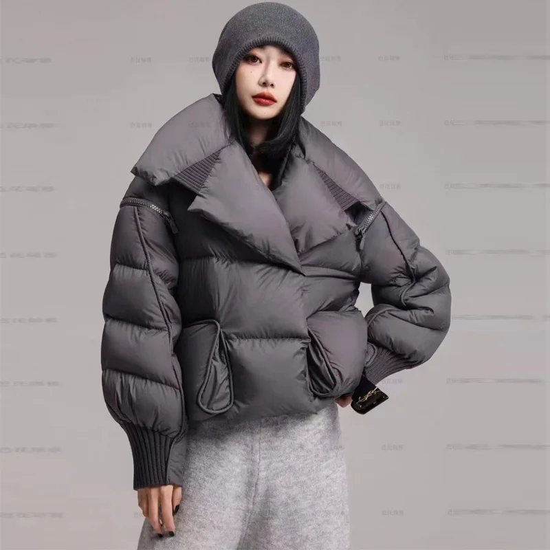 Зимняя куртка-пуховик 2025, женская короткая куртка на 90% белом утином пуху, женская уличная одежда, теплые парки, верхняя одежда со съемными рукавами