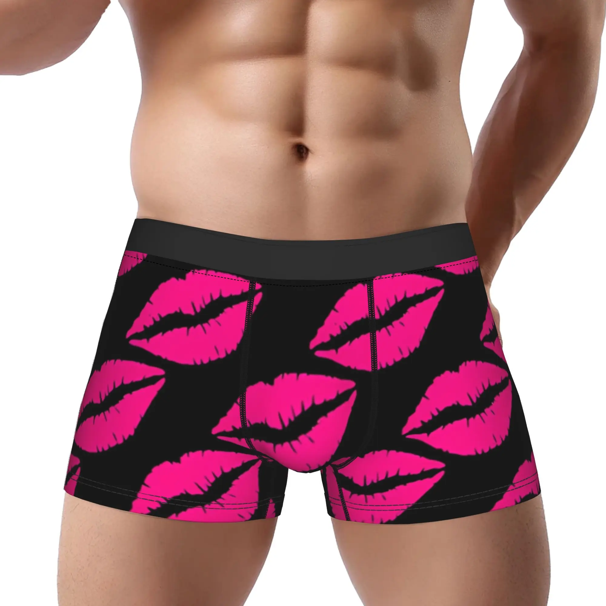 

Pink Pattern lip Print Underpants Homme Panties Man Underwear Comfortable Shorts Boxer Briefs