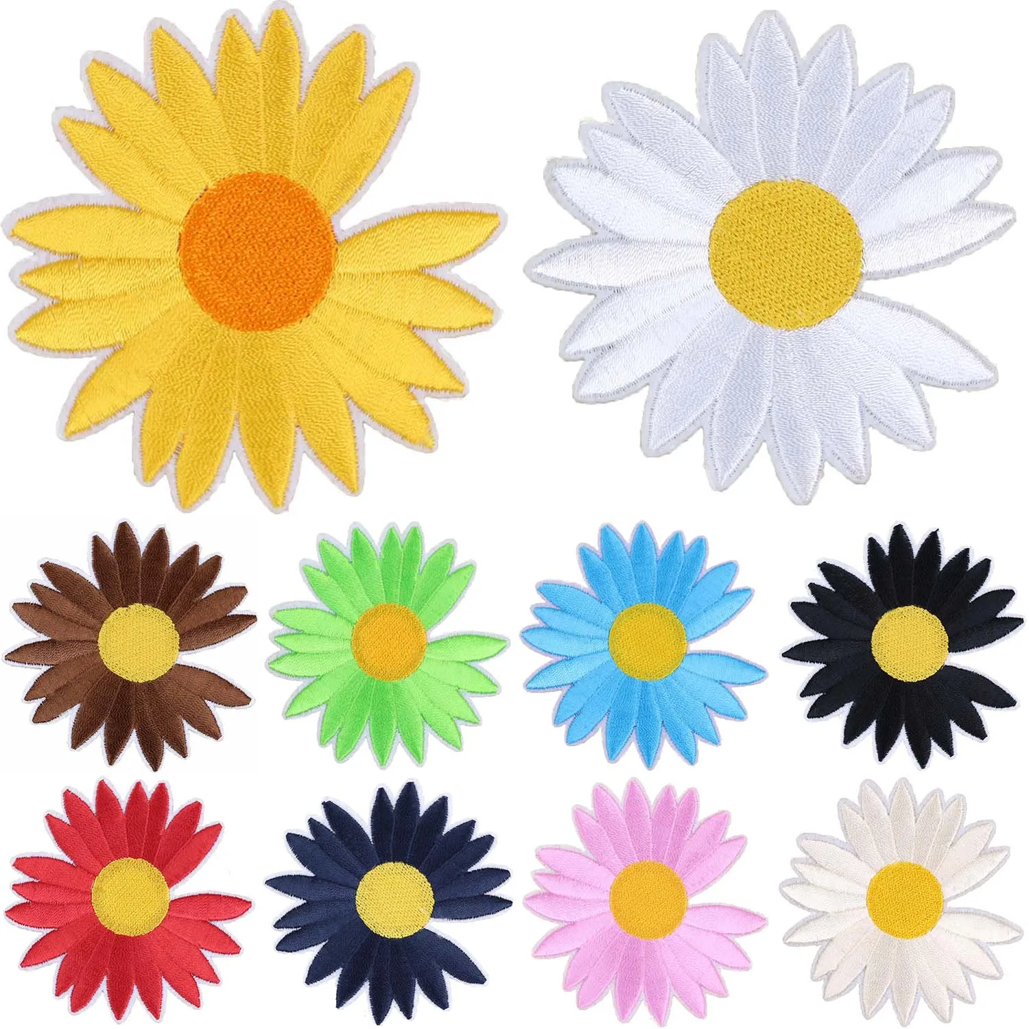 10Colors Embroidery 3Sizes Flower Patch 25/100PCS Self-Adhesive Applique For DIY Crafts Bag Cap Decor Badge