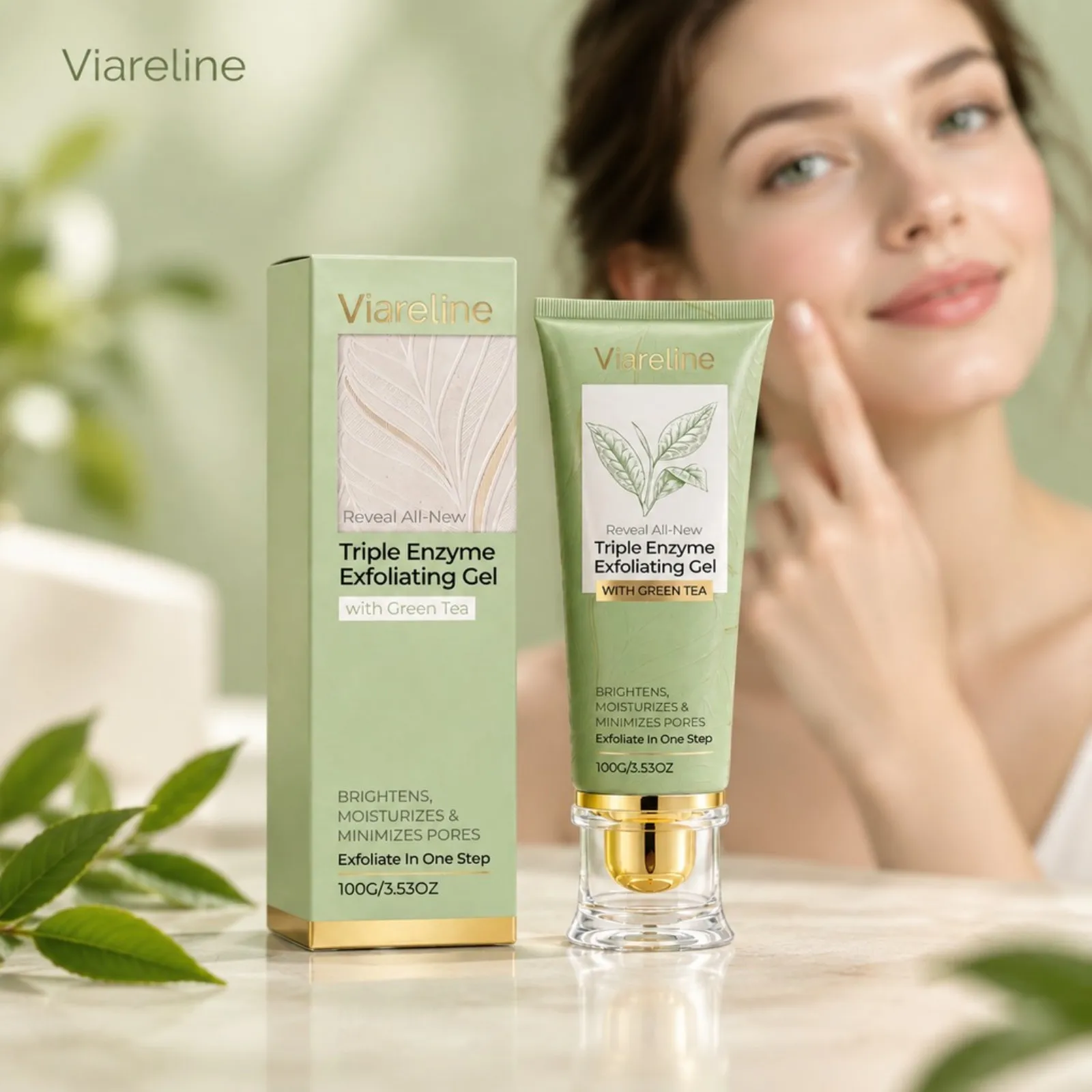 Grüntee-Peeling-Gel, sanfter Entferner abgestorbener Hautschüppchen, aufhellend, feuchtigkeitsspendend, glättendes Gesichtspeeling, für eine klare und hydratisierte Haut, 100 g.