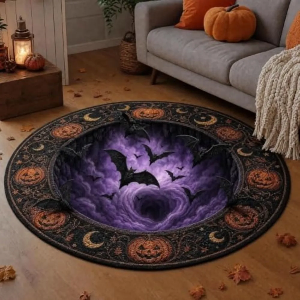 3D Visual Halloween Floor Mat Ghost Pattern Soft Texture 3D Visual Rug Non Slip Backing Easy Clean Surface Halloween Area Rug