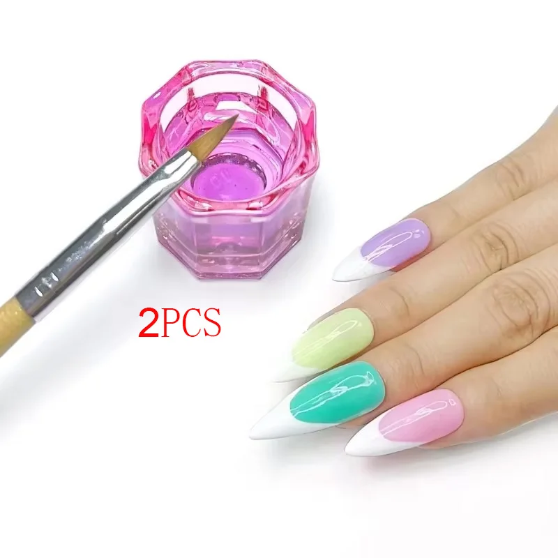 2 كوب قطارة لسائل الأكريليك لفن الأظافر، وعاء سائل مونومر للأظافر من الزجاج الوردي/الأزرق، حاوية مسحوق الأكريليك، لوازم فن الأظافر #1
