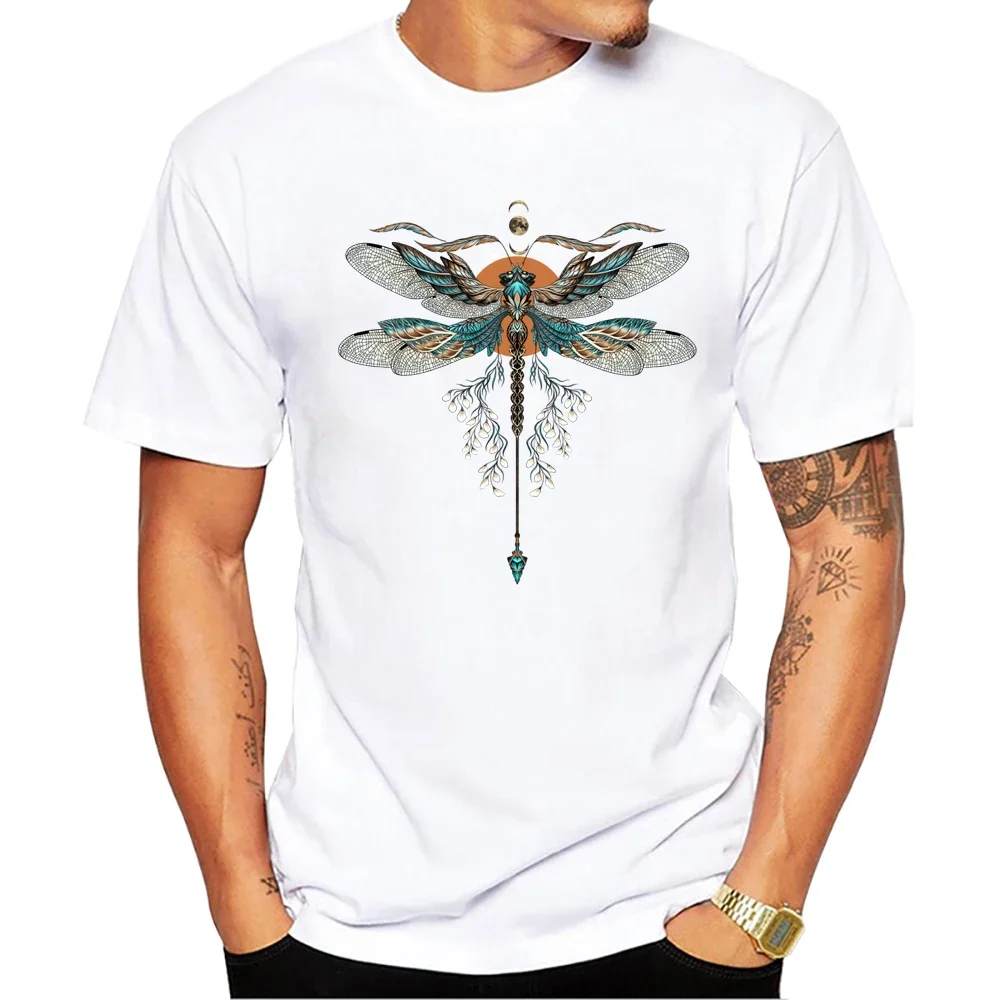 TEEHUB Vintage Men T-Shirt Dragonfly Printed T Shirts Short Sleeve Tshirts Harajuku Tee