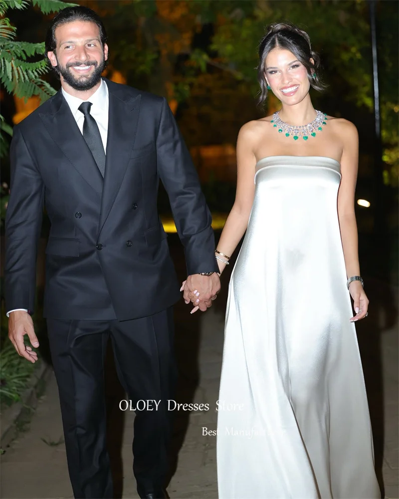 OLOEY-vestido de noche de satén de seda sin tirantes para mujer, prenda sencilla hasta el suelo de la playa, vestido de fiesta árabe de Dubái, vestidos formales para ocasiones y eventos