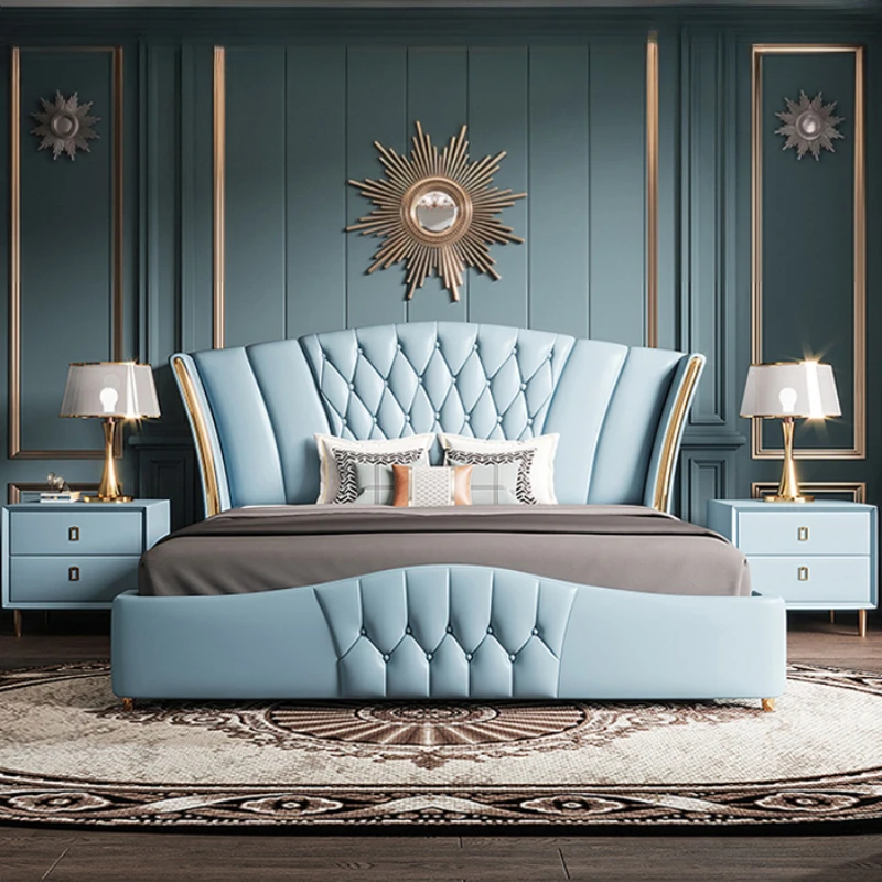 

American Modern Luxury Double Bed Elegant Pretty Unique Villa Comferter Bed Princess Adults Camas Bedroom Set