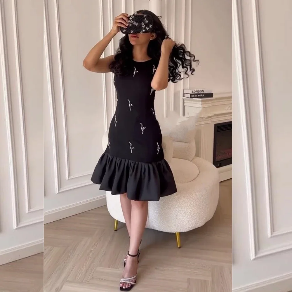 

Индивидуальное вечернее платье высокого качества с бисерной вышивкой и драпировкой, фасон А-силуэт, с круглым вырезом, длиной до колена, для выпускного вечера и помолвки